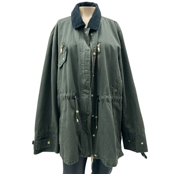 Zara Trafaluc Parka Oversized Overcoat Jacket Corduroy Zip Pocket Olive Green XL - Picture 1 of 10